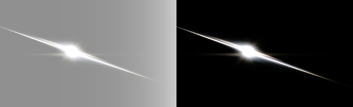 Abstract diagonal light, sharp diagonal glare and glowing particles isolated on pitch grey and black  background