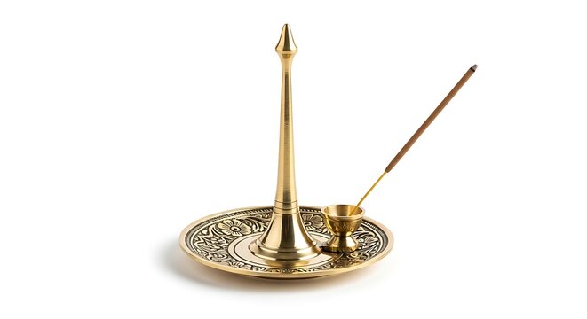 Golden agarbatti incense stick holder with stick and snuffer