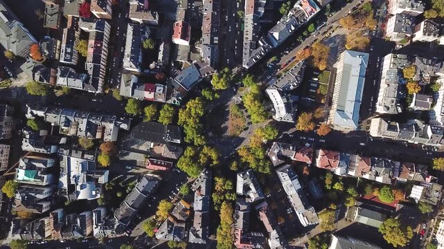  city ​​from above - traffic roundabout in the city. 4K Video.