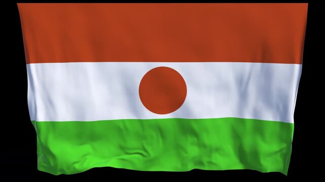 Professional animation of the Niger flag waving in the wind, ideal for African news, travel content, cultural presentations, education, web banner use, and national holiday visuals.