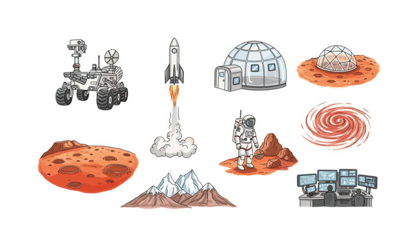 Collection of space exploration and colonization elements for a Mars mission