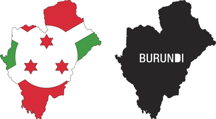 Burundi map silhouettes with national flag design and labeled outline, showcasing symbolic geography and cultural identity artwork style © MDABDULLAH