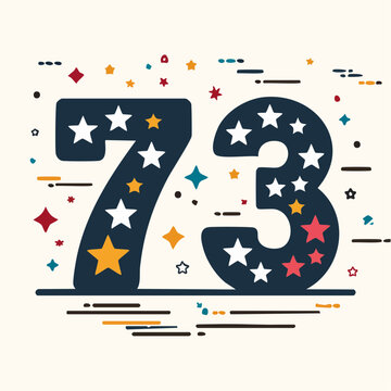 Number 73 Decorated with Stars and Confetti