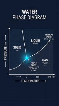 Water phase diagram illustrates the relationship between temperature and pressure for solid, liquid, and gas states.