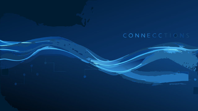 Blue wave pattern with circuit board elements dark background