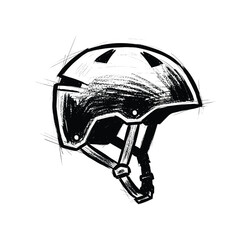 Fototapeta premium Hand-drawn sketch of a black bicycle helmet with straps and vents