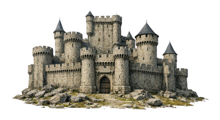 Fototapeta premium PNG Medieval stone castle with towers.