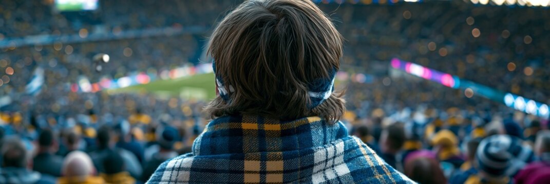 Closeup from behind a Scotland supporter wearing team colors capturing the electric atmosphere as the match ends in a hardfought stalemate against a major contender.