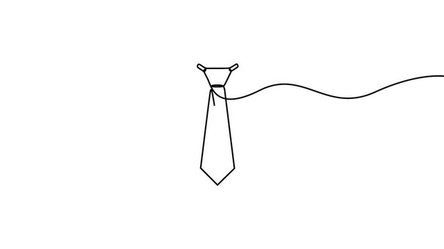 Necktie continuous line drawing animation representing professional business and formal dress code. Minimal line art animation of a classic necktie silhouette for corporate business concepts.