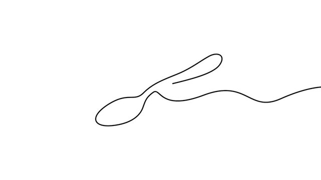 Spoon animation in continuous line drawing style for kitchen and restaurant branding. Minimalist single line art animation of a kitchen spoon on a clean white background.