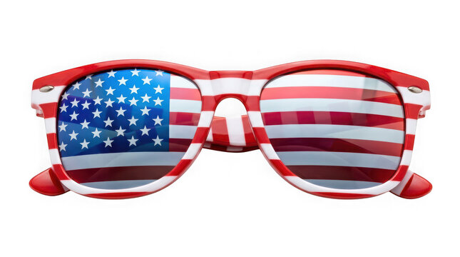 Sunglasses with united states flag pattern on lenses as isolated on transparent background