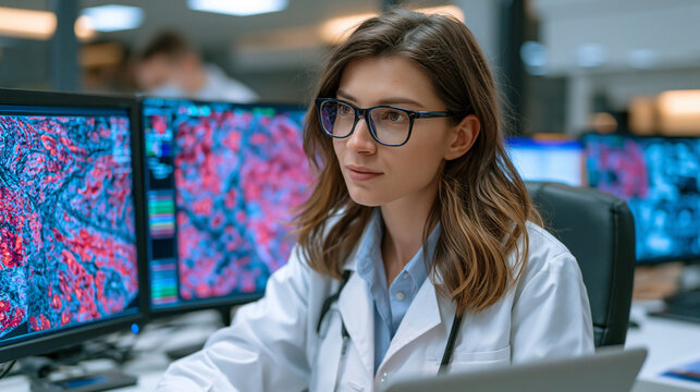 Transplant medicine fellow reviewing xenotransplantation pig organ surgical outcome data from pioneering genetically modified organ recipient case, organ procurement specialist studying immunosuppre