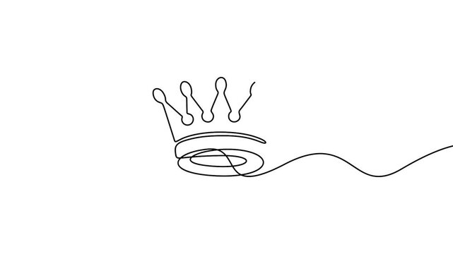Crown animation in continuous line drawing style for premium branding concepts. Minimalist single line art animation of a royal crown on a white background.