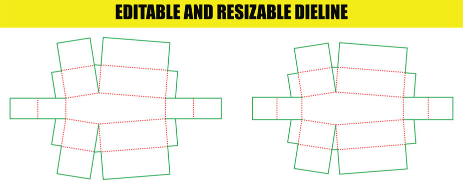 Two matching flat dieline templates for compact folding boxes with clear fold and cut lines