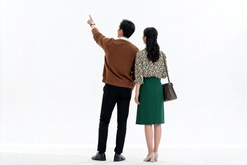 Naklejka premium Man and woman pointing at something