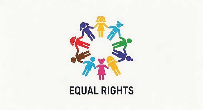 Colorful circular logo of children holding hands in ring formation with equal rights text below.