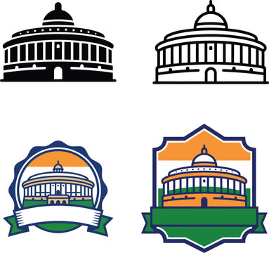 Set of Indian Parliament building illustrations for Independence Day graphic designs
