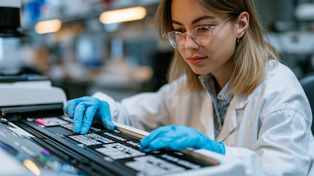 Research biochemist loading multiplexed biomarker discovery immunoassay panels onto automated plate reader, translational medicine scientist validating plasma protein signatures for early stage panc