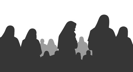 Obraz premium Silhouettes of diverse people gathered together, representing community and unity.
