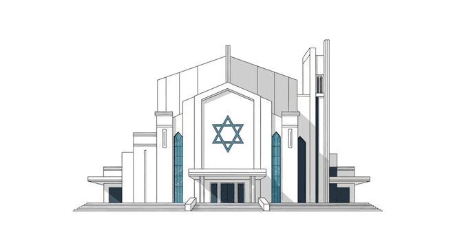 Modern Synagogue Building with Star of David Symbol - White Background