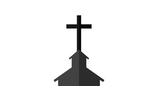 Modern minimalist church silhouette with cross on white background
