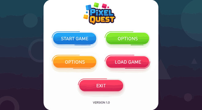Pixel Art Game Main Menu with Colorful Buttons and Options