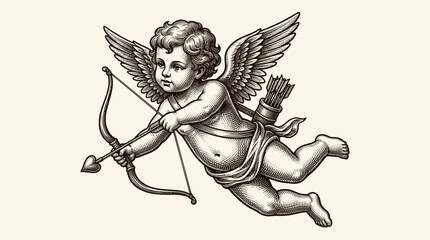 Obraz premium Vintage Cupid Angel with Bow and Arrow Illustration
