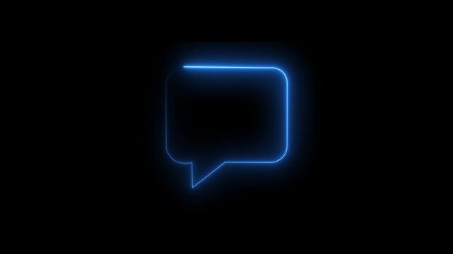 Neon Speech bubble icon or Circle empty frame animation on the black background. neon Messenger line icon. Chat message icon video.