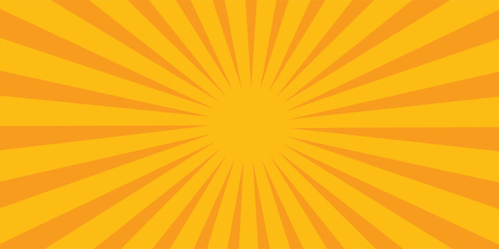 Abstract yellow and orange sunburst background with radial rays. Retro comic pop art pattern with zoom line effect for banner or summer poster.