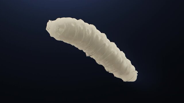 New World Screwworm Larva 3D Render on Dark Background

