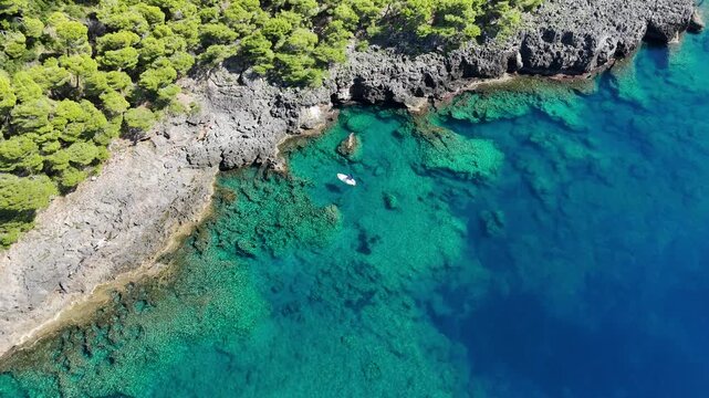 Scenic panoramic coastal view near Maratea, in the Basilicata region of Italy.