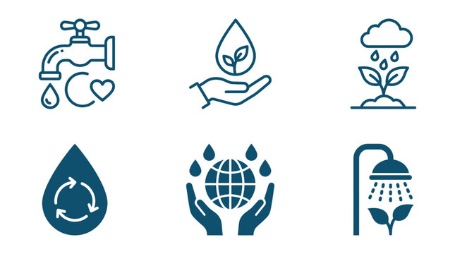 Water and nature resource protection icons with conservation environment sustainability protection graphics