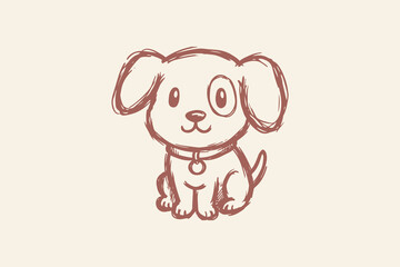 Cute hand drawn puppy dog sitting illustration in pink sketch style Vector © Foysal