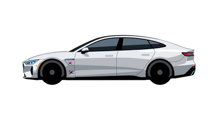 Obraz premium Side profile illustration of a modern white electric sedan car isolated on white