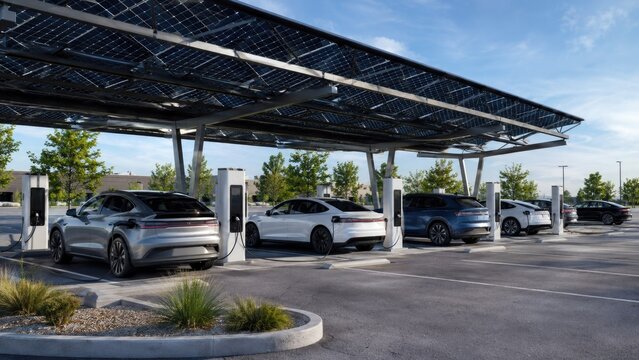 Solar Powered Electric Vehicle Charging Hub Supporting Sustainable Transportation and Clean Energy Mobility
