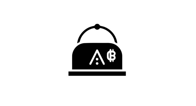 Bitcoin cryptocurrency logo on tray.
