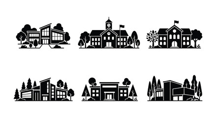 Naklejka premium Assorted Building Silhouettes Flat Vector Illustration On White Background