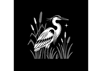 Obraz premium Heron bird in reeds line art illustration