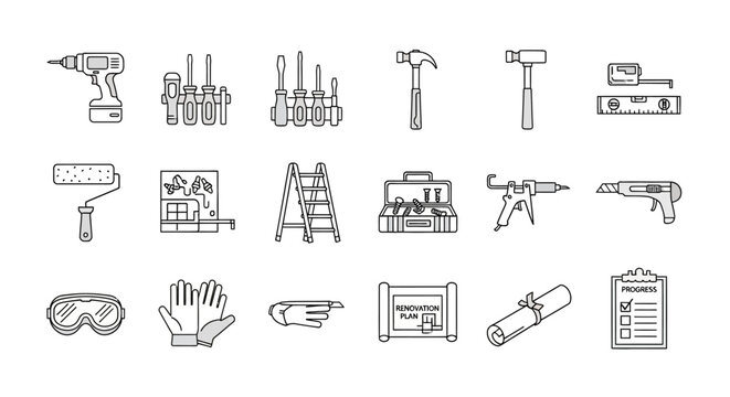 Construction and Renovation Tools Icon Set