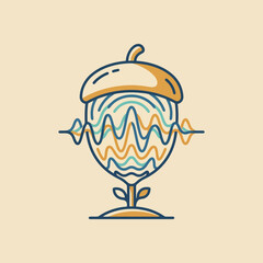 A stylized graphic illustration of an acorn with sound waves © Watkins