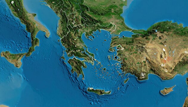 Satellite View of Greece and Aegean Sea, Europe