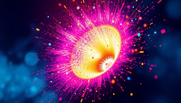 Abstract Representation of Atomic Fusion Reaction with Energetic Particles.