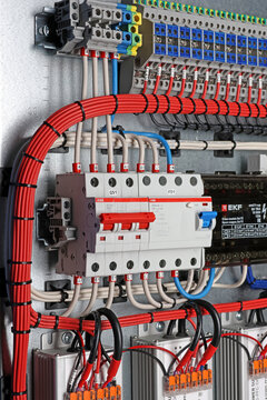ABB circuit breakers are installed in the electrical control panel. 