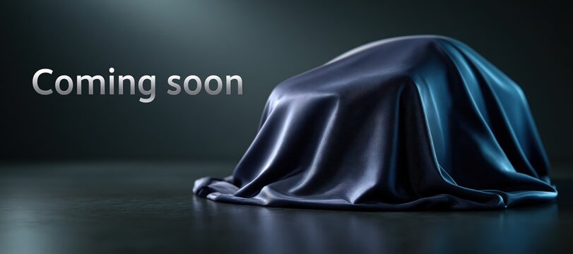 Automotive technology teaser banner with coming soon text and covered vehicle form