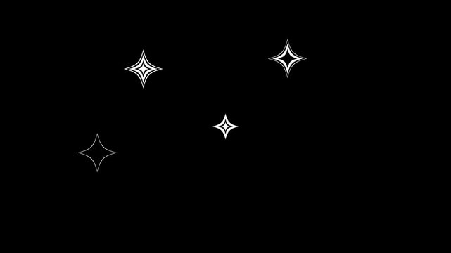 Blinking sparkling twinkling stars doodle cartoon animation,4K video and black screen.shining twinkle star glitter sparkle effect ,sparkle star glitter, retro doodle cartoon vector style