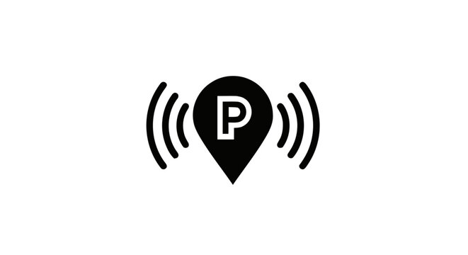 Black parking sign with signal waves.