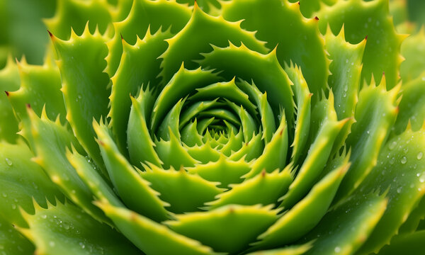 Macro Close Up of Green Succulent Plant Featuring Intricate Geometric Patterns and Texture