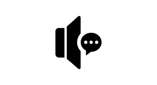 Black speaker and chat icon symbol.