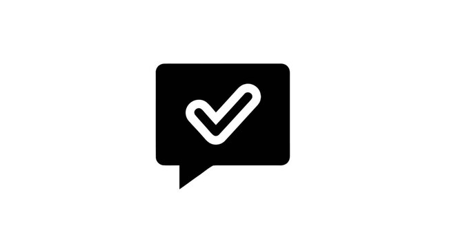 Black speech bubble with checkmark.