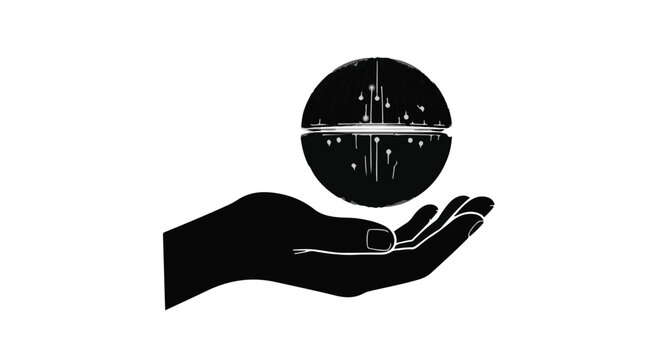 Hand holds a glowing globe containing a miniature city skyline representing world unity.